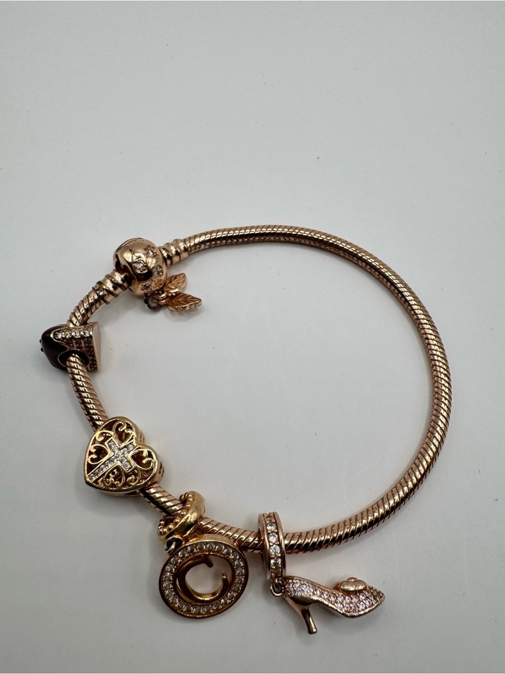 Rose Gold Charm Bracelet with Heart & Shoe Charms